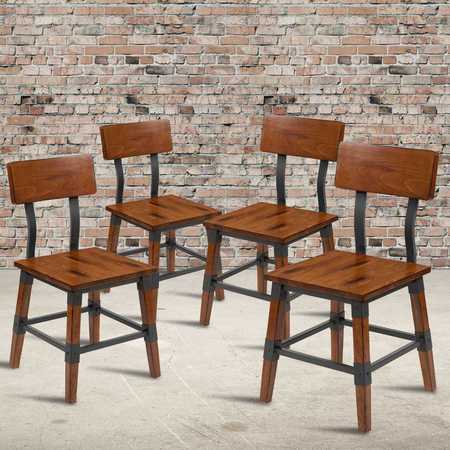 FLASH FURNITURE Rustic Antique Walnut Industrial Wood Dining Chair, PK4 4-XU-DG-W0236-GG